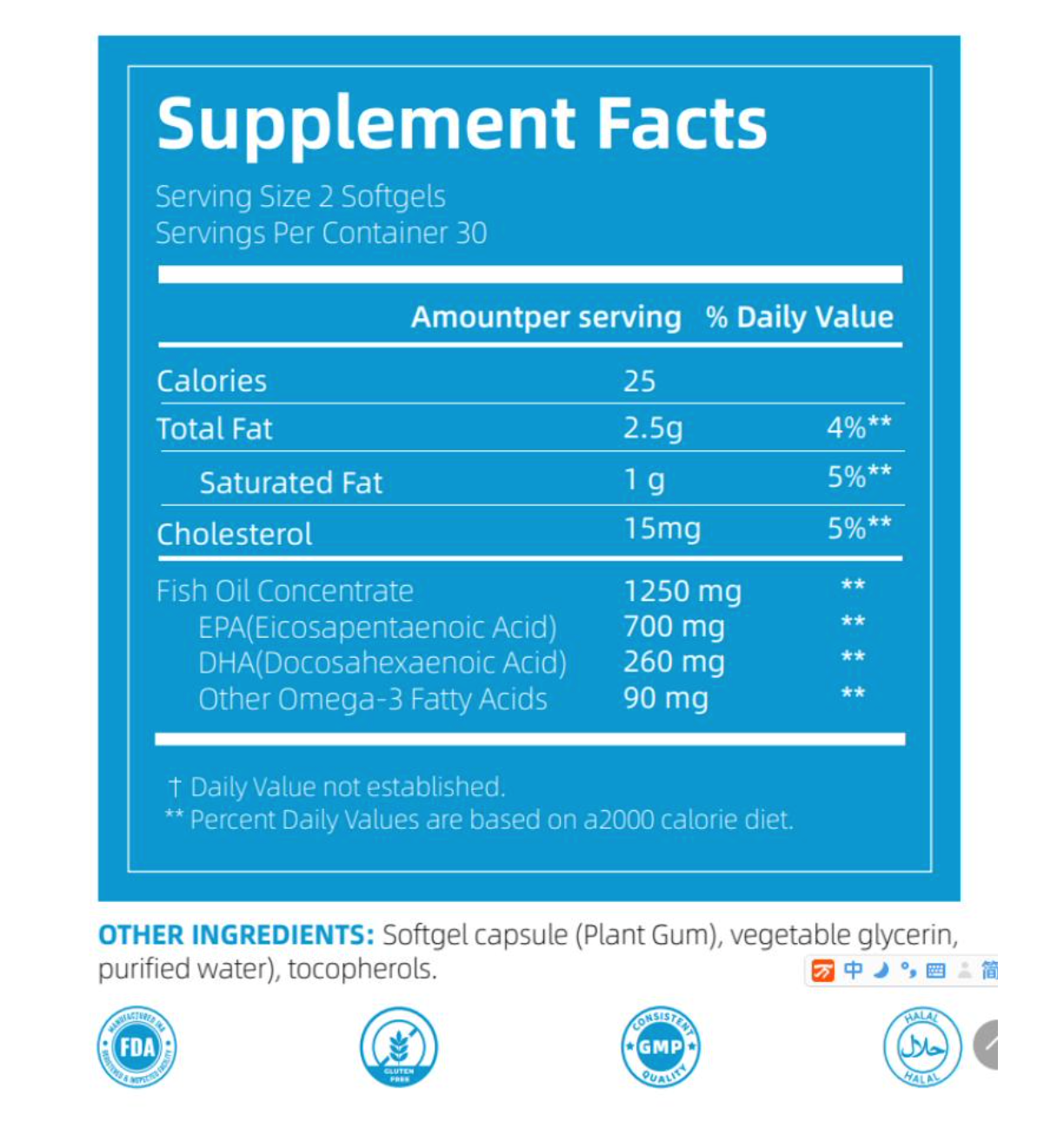 Biyode Fish oil softgel 1250mg– 120 softgels/bottle