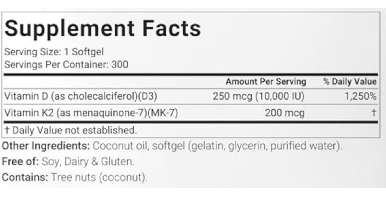 Vitamin D3 & K2 - 180 softgels/bag